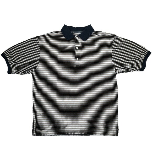 Haggar Golf Cool 18 Polo Shirt Men's Medium Black Tan White Striped Short Sleeve - Picture 1 of 7